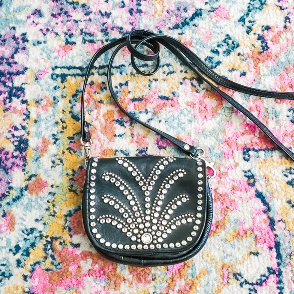 Kippy's Black Leather Crystal Belt Crossbody Bag